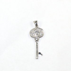 Sterling Silver 925 c/z Fancy Key Charm Pendant
