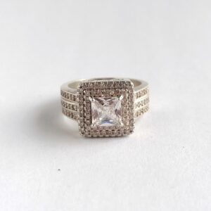 925 Princess Cut CZ Encrusted Engagement Ring
