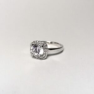 925 Round CZ With Square Halo Engagement Ring